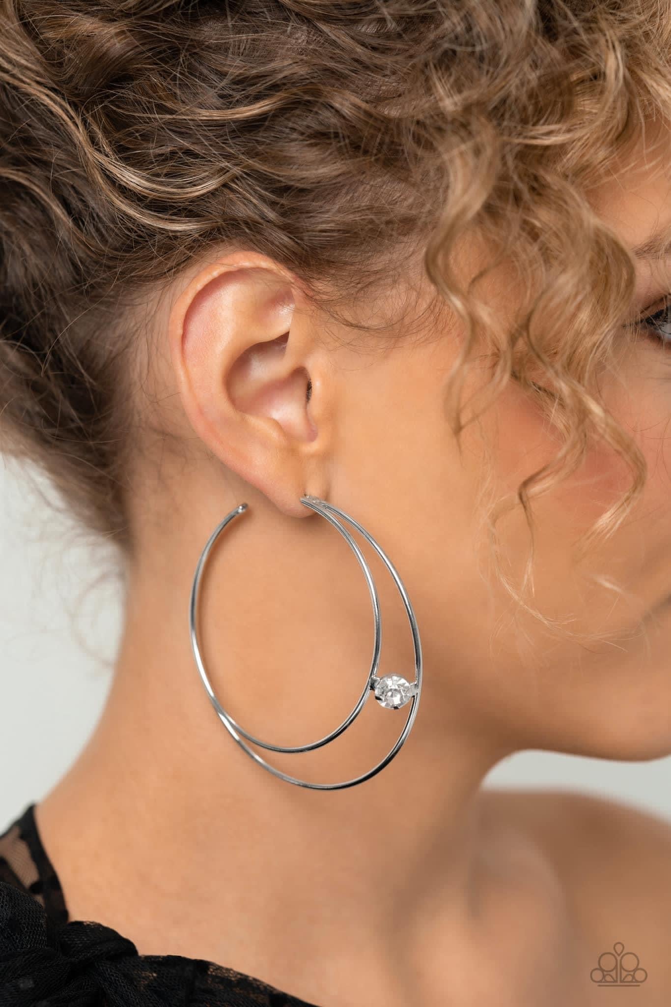 Paparazzi Accessories: Theater Hoop White Hoop Earring