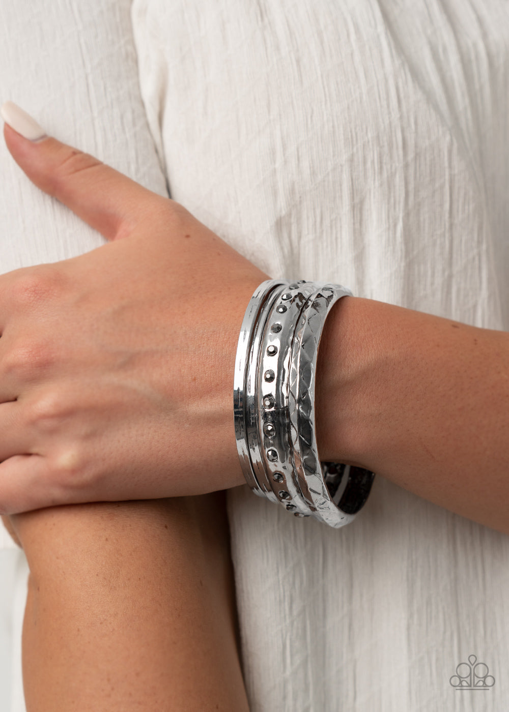 Paparazzi Accessories: Revved Up Rhinestones - Silver Bracelet