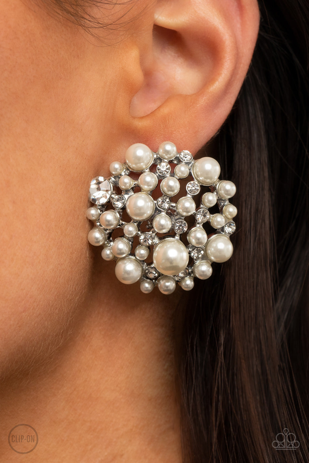 Paparazzi Accessories: Head To Toe Twinkle - White Clip On Earring