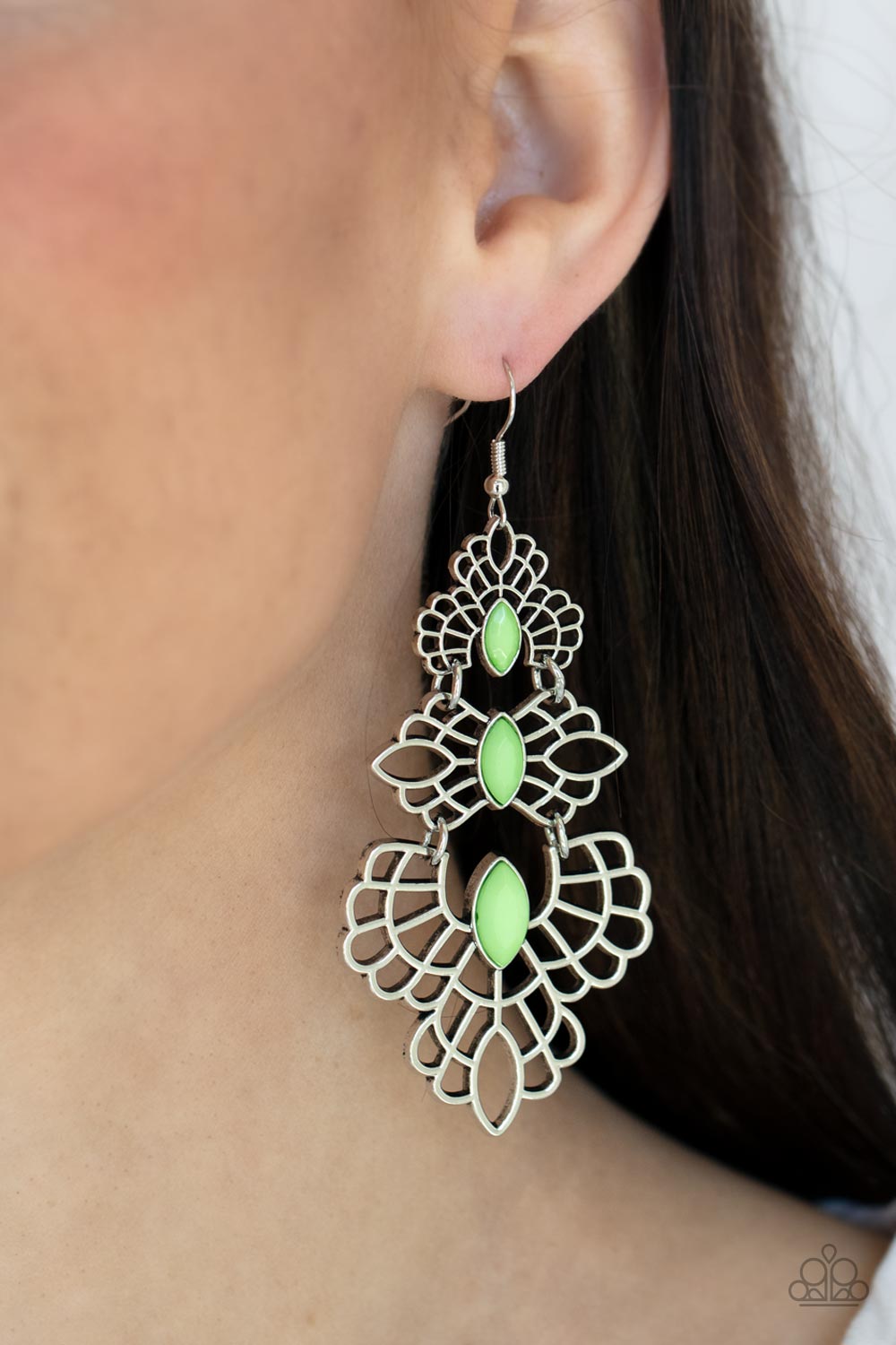 Paparazzi Accessories: Flamboyant Frills - Green Earring