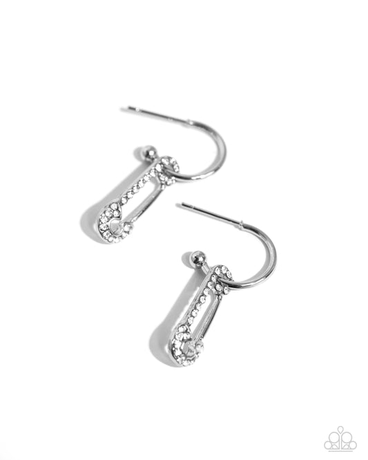 Paparazzi Accessories: Safety Pin Sentiment - White Earring