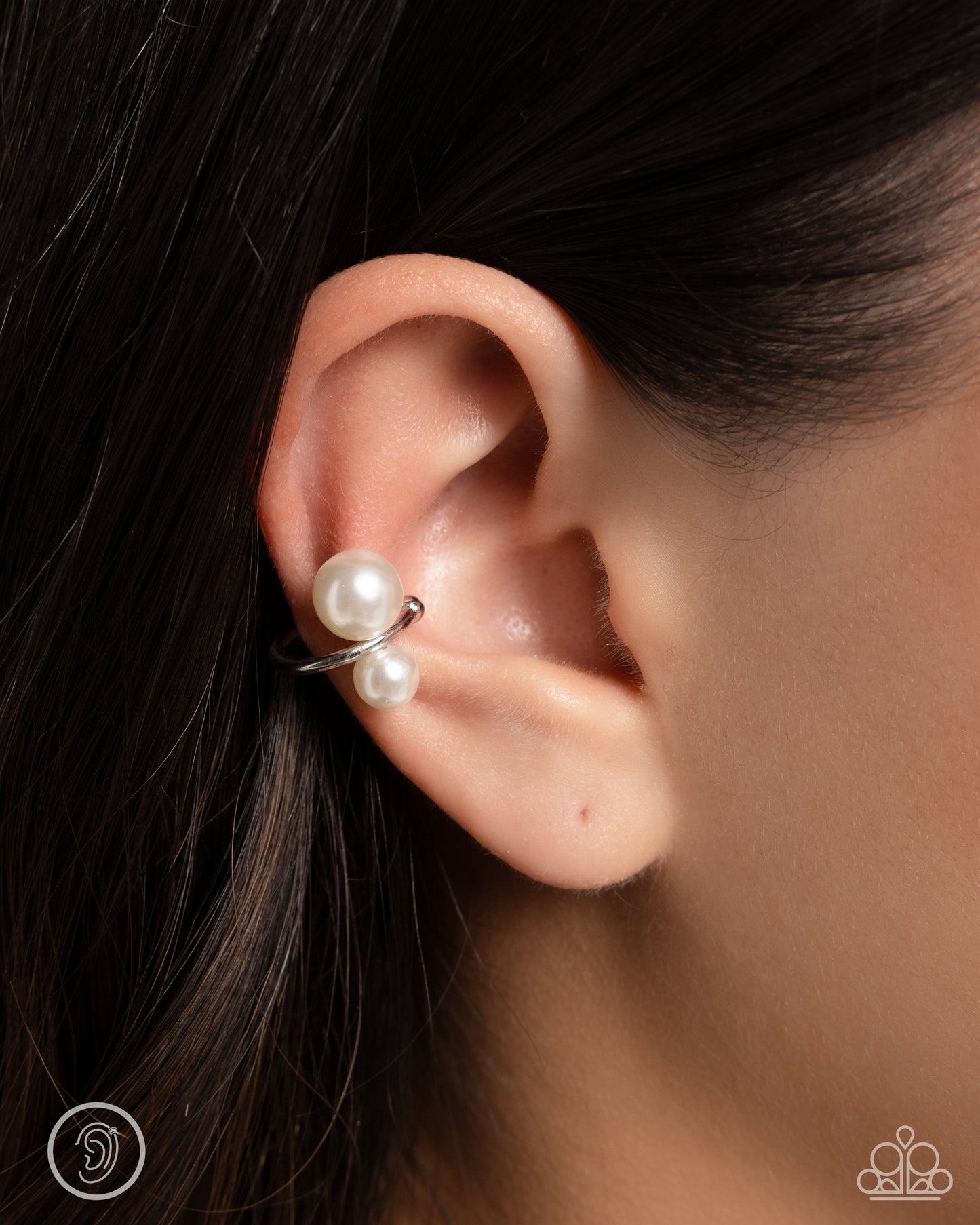 Paparazzi Accessories: Elegant Emblem - White Pear Ear Cuff