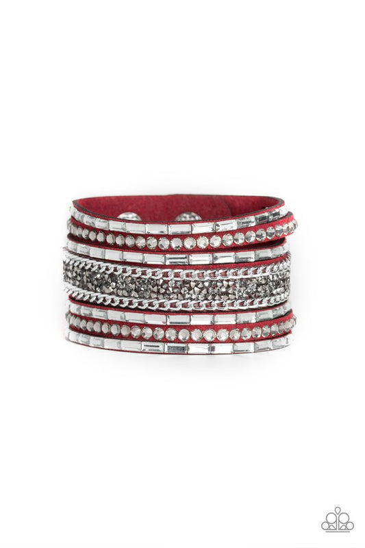 Paparazzi Accessories: Rhinestone Rumble Red Bracelet