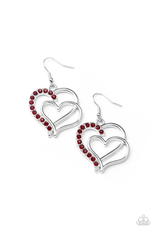 Paparazzi Accessories: Double The Heartache - Red Earring