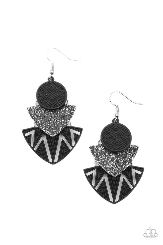 Paparazzi Accessories: Jurassic Juxtaposition - Black Earring