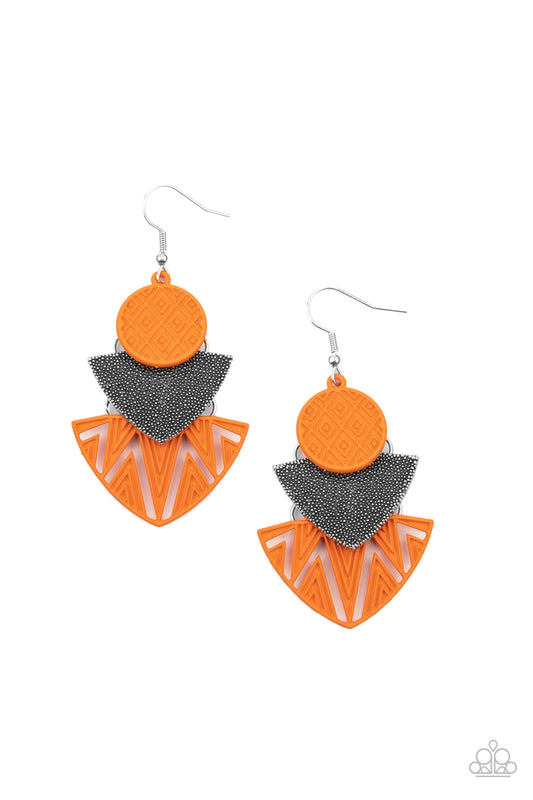 Paparazzi Accessories: Jurassic Juxtaposition - Orange Earring
