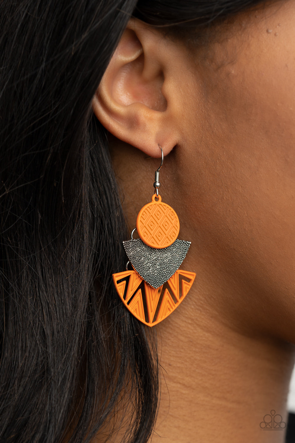 Paparazzi Accessories: Jurassic Juxtaposition - Orange Earring