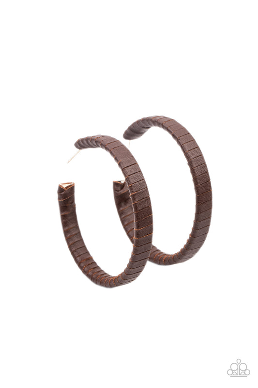 Paparazzi Accessories: Leather-Clad Legend - Brown Earring