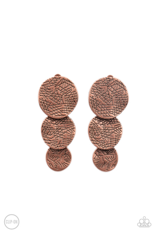 Paparazzi Accessories: Ancient Antiquity - Copper Clip On Earring