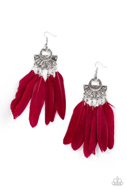 Paparazzi Accessories: Plume Paradise - Red Earring