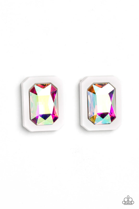 Paparazzi Accessories: Edgy Emeralds - Multi Iridescent Post Earring