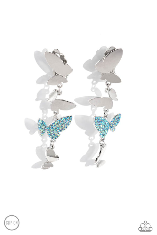 Paparazzi Accessories: Flying Flashy - Blue Clip on Earring