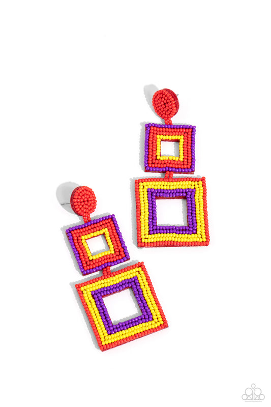 Paparazzi Accessories: Seize the Squares - Red Earring